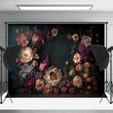 Lofaris Fancy Bouquet Peony Chic Dark Green Photo Backdrop